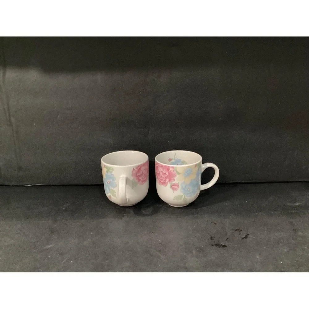 Tienshan Stoneware Floral Tea‎ Coffee Cups Set Of 2